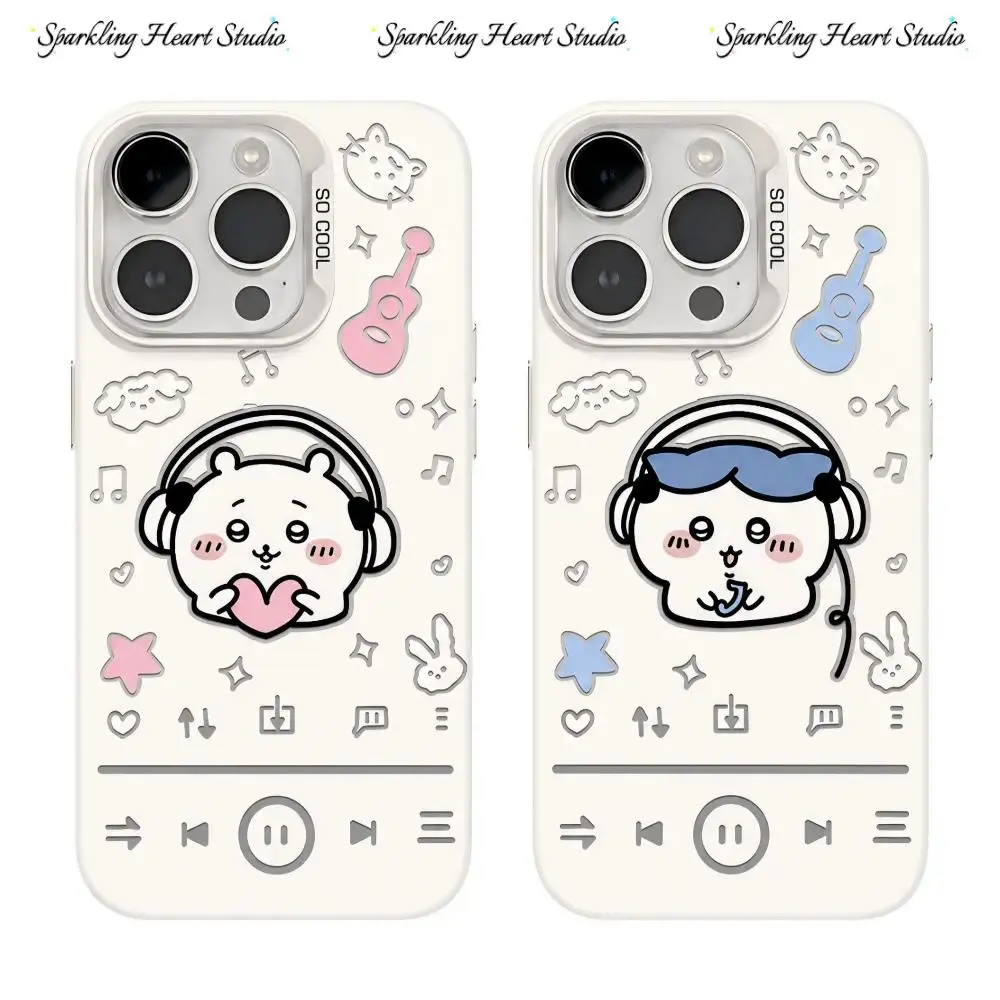 Chiikawa Animal Cellphone Case for iPhone 17/16/15/14/13/12/11-Pro-Max-Plus, Colorful Personalized Fashion Music Player Design, White IMD Anti-Drop Protection Cover, Trendy Daily Accessory Gift, Casing