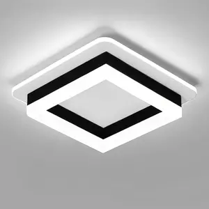 Square Modern 24W Black LED Flush Mount Ceiling Light Fixture, 6000K Cool White Small Ceiling Lamp for Hallway Living Room Bedroom Kitchen Balcony Cloakroom