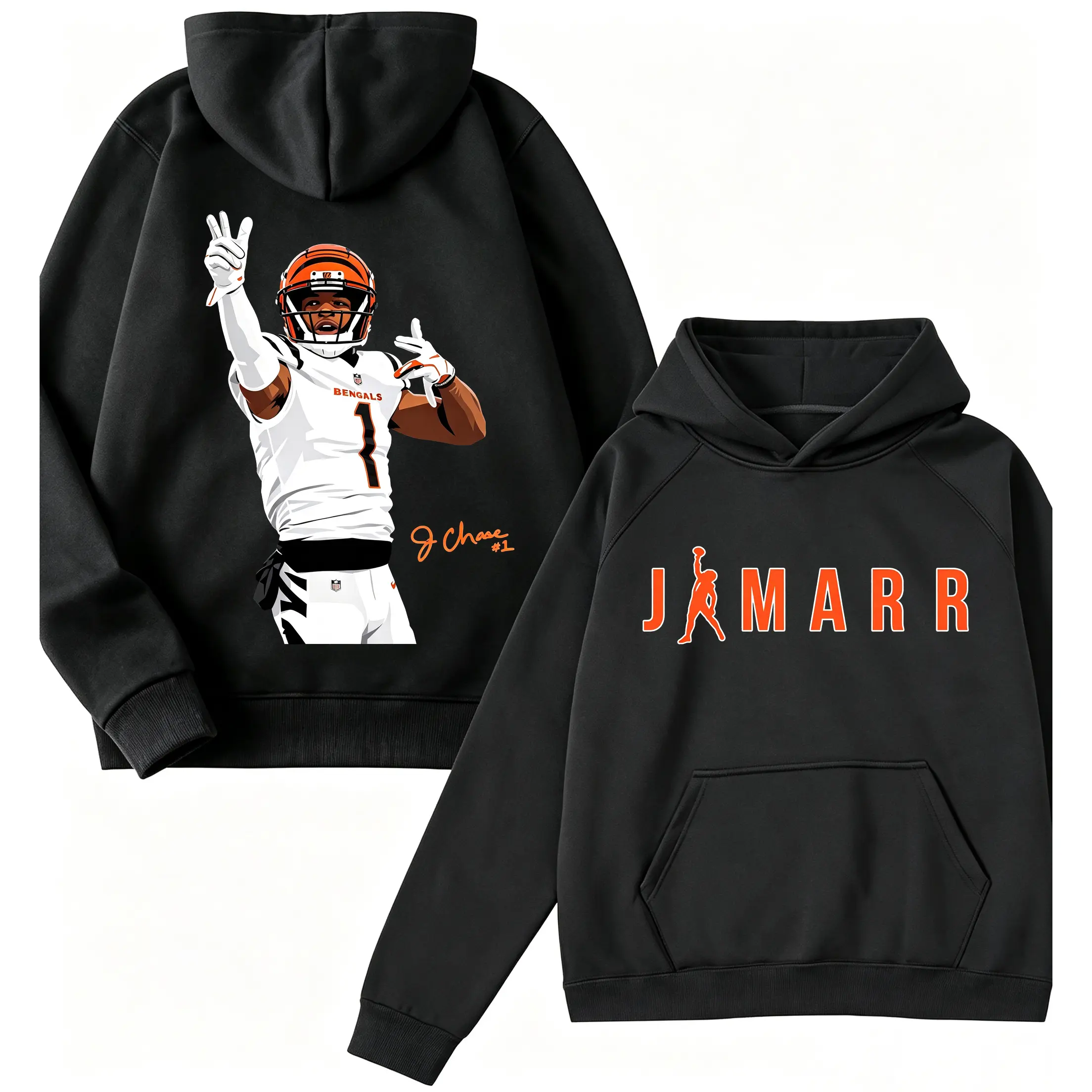 🏈 🖤 Ja'Marr Chase # 1 Bengals Casual Hoodie |   WR Gear,  Football fan - Essential top for game day