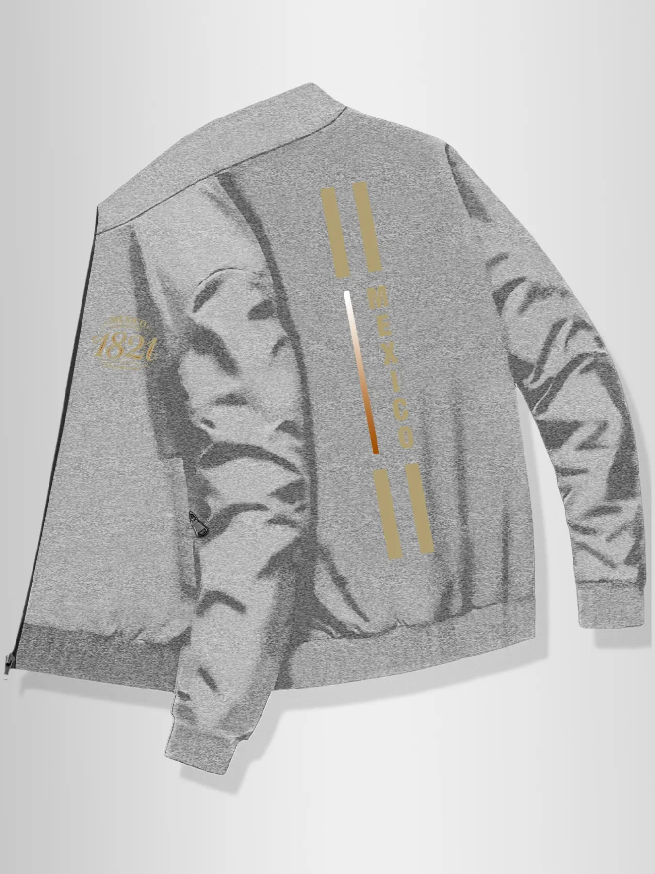 Men's Stand Collar Sport Jacket, Mexican 1821 Letter Print Casual Zipper Outerwear, Trendy Loose Fit Fall & Winter Coat