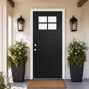 ARCH 36x80 Fiberglass Front Door Entry Door with White PVC Frame Right-Hand Inswing Exterior Door Black Smooth Skin Clear Glass Contemporary Minimalist Home Entrance Door Prehung with Brickmould Weather-Resistant Durable, Black Color Options