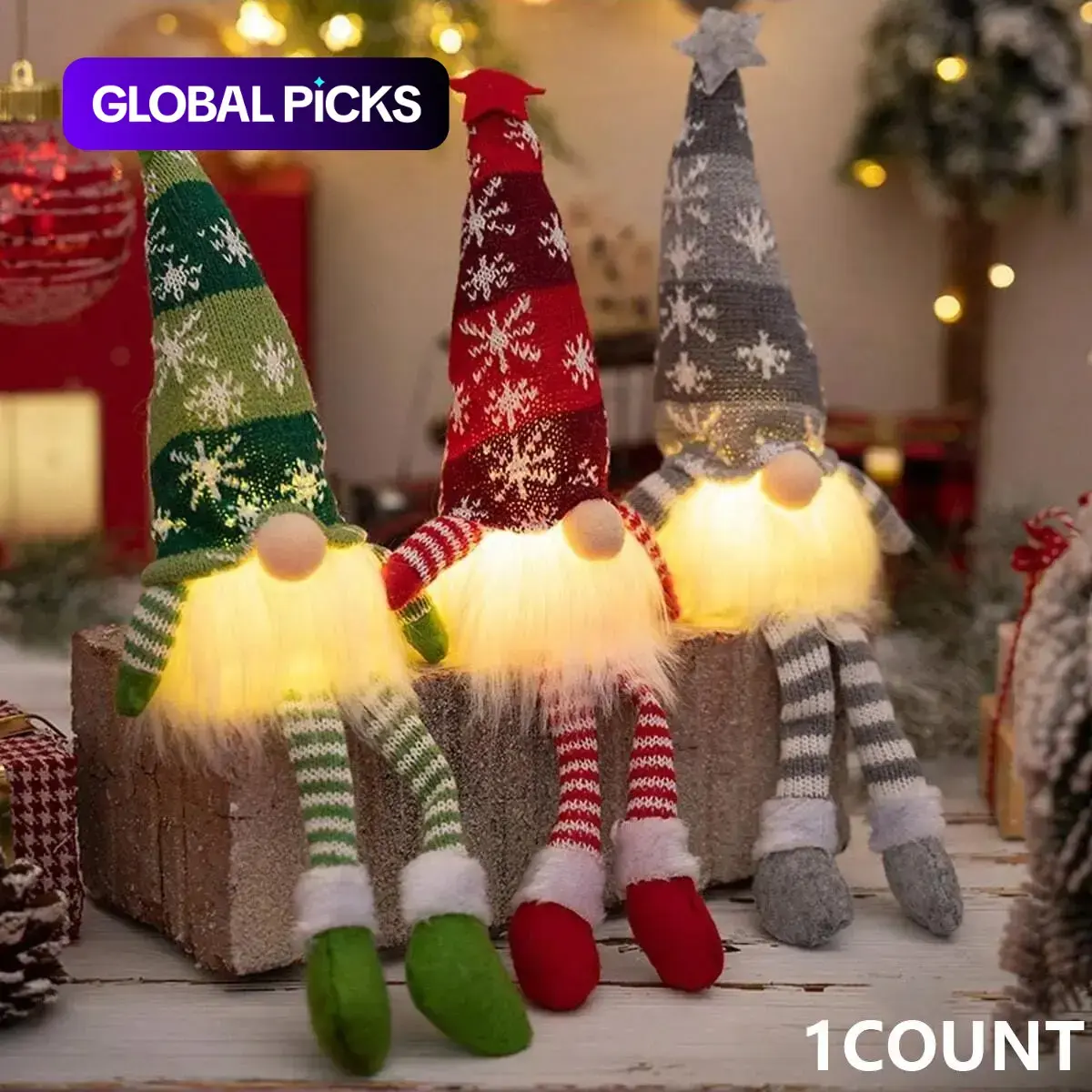 Christmas Plush Long Leg Gnome Faceless Doll with Light, Knitted Dwarf Elf Figurines with Hat, for Christmas Tree, Bedroom, Fireplace & Window Display, Home Decor Ornaments, Decoration, LED Mood Light, Battery Powered Ornament #GLOBAL PICKS