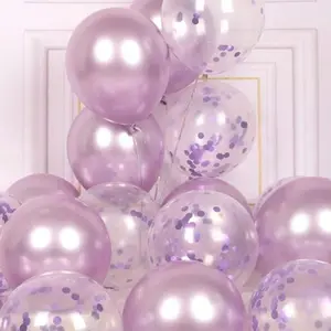 32pcs Party Balloons Set, Metal Lavender Balloons, Confetti Balloons, 2 Ribbons, 12 Inch/10 Inch Decorative Balloon Kit