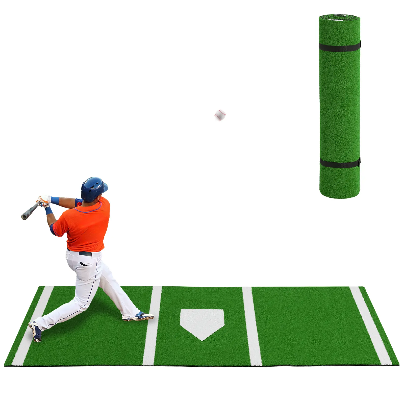 Heavy Duty Baseball & Softball Batting Mat – 11mm Thick Artificial Turf, Non-Slip EVA Backing, Dual Batter Boxes, Inlaid Home Plate – Indoor/Outdoor Practice – 12x6ft, Green/Red