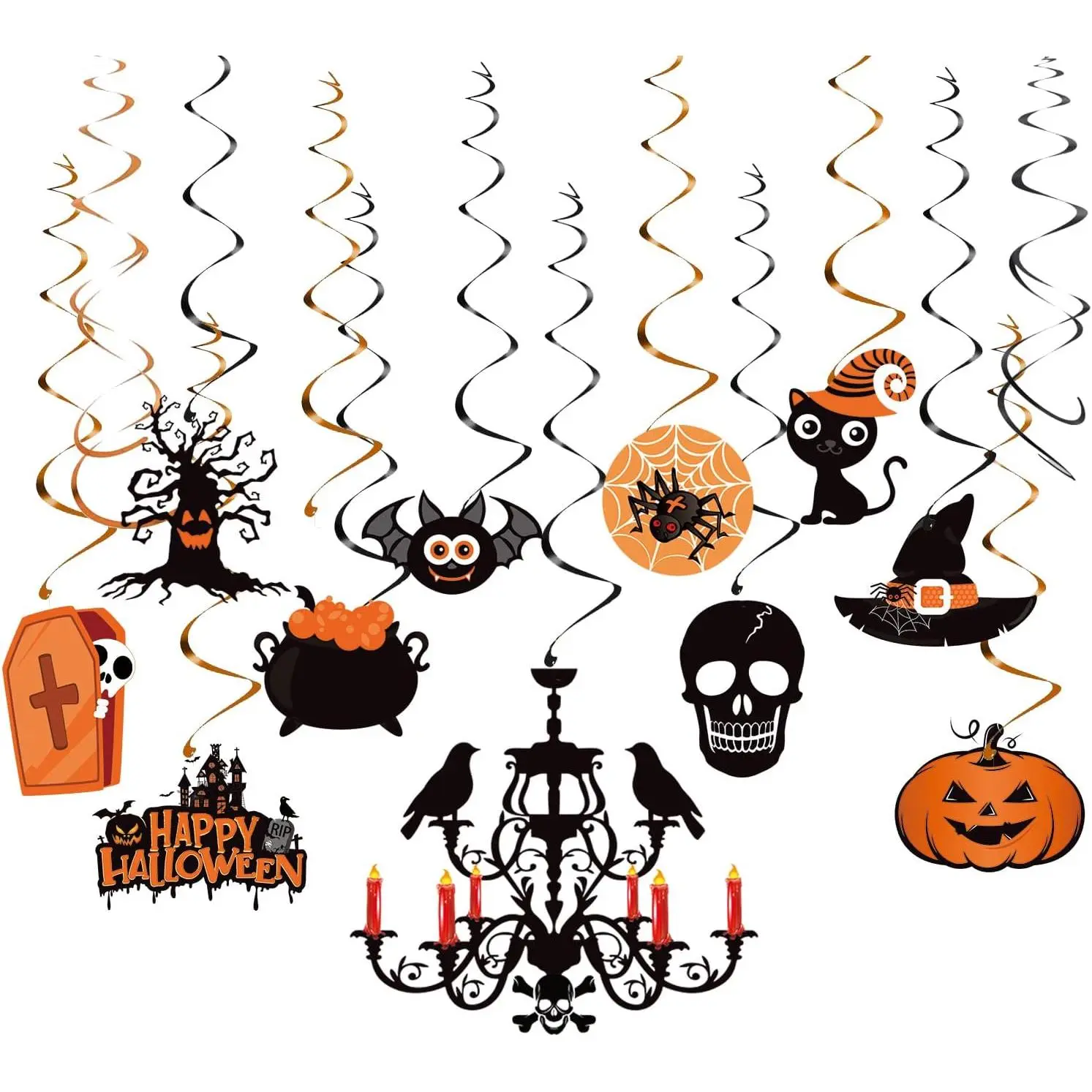 30 count Halloween Swirl Decorations –  Halloween Decorations Indoor Ceiling for , Office, Classroom & Party – Cute Pre-Strung Swirls, Durable &  Hallo Ceiling Decor