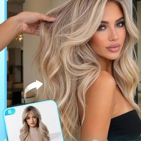Light Gold Gradient Wavy Wig, 24 Inch Full Headpiece for Women, Bangs for Face Shape, Synthetic Fiber, Daily Wear, Events, Synthetic Wigs