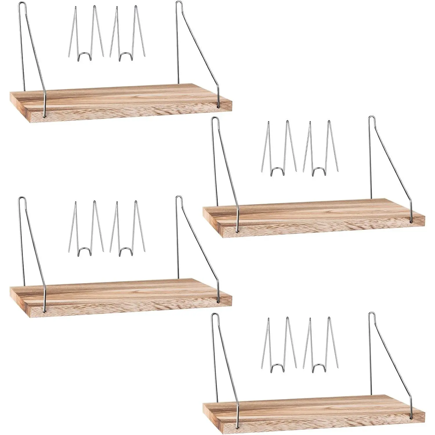 4 Set Fabric Wall Shelf Cubicle Hooks Office Cubicle Shelf Hanger with Hooks 11.8 Inch Wooden Storage Organizer for Work Picture Home School Office DIY Accessories Decor (Wood Color)