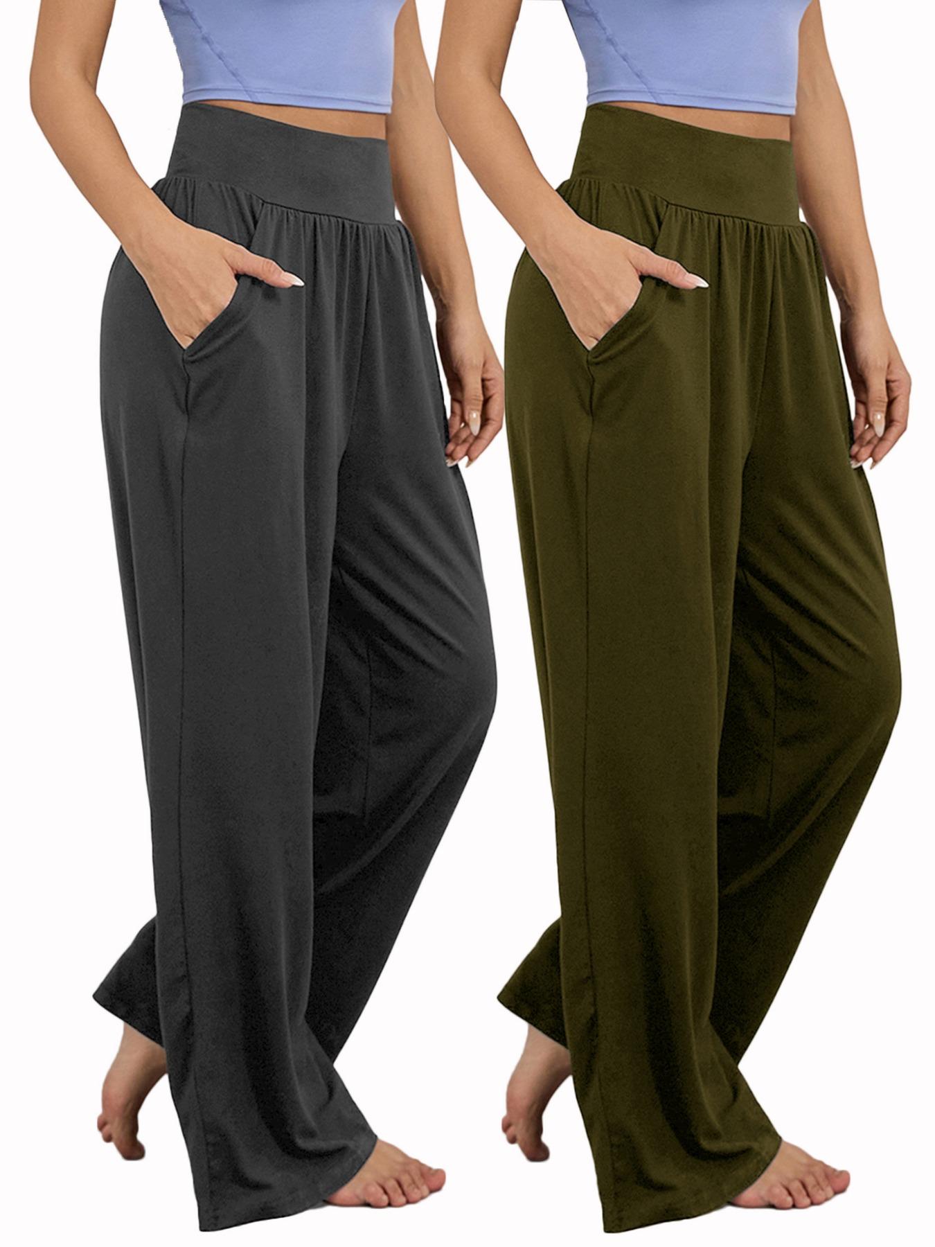 Women's Sporty Solid Color Pocket Pants, Casual Comfy Breathable Wide Waistband Trousers for Outdoor Workout Running, Ladies Sportswear for All Seasons