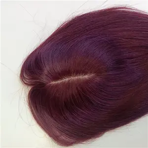 8*12 35g/pcs 99j Color Women Topper With Bangs 35cm 25cm Raw Virgin Hair Real Human Hair 99J Machine Made Silk Base Fake Scalp Hair Topper for Women