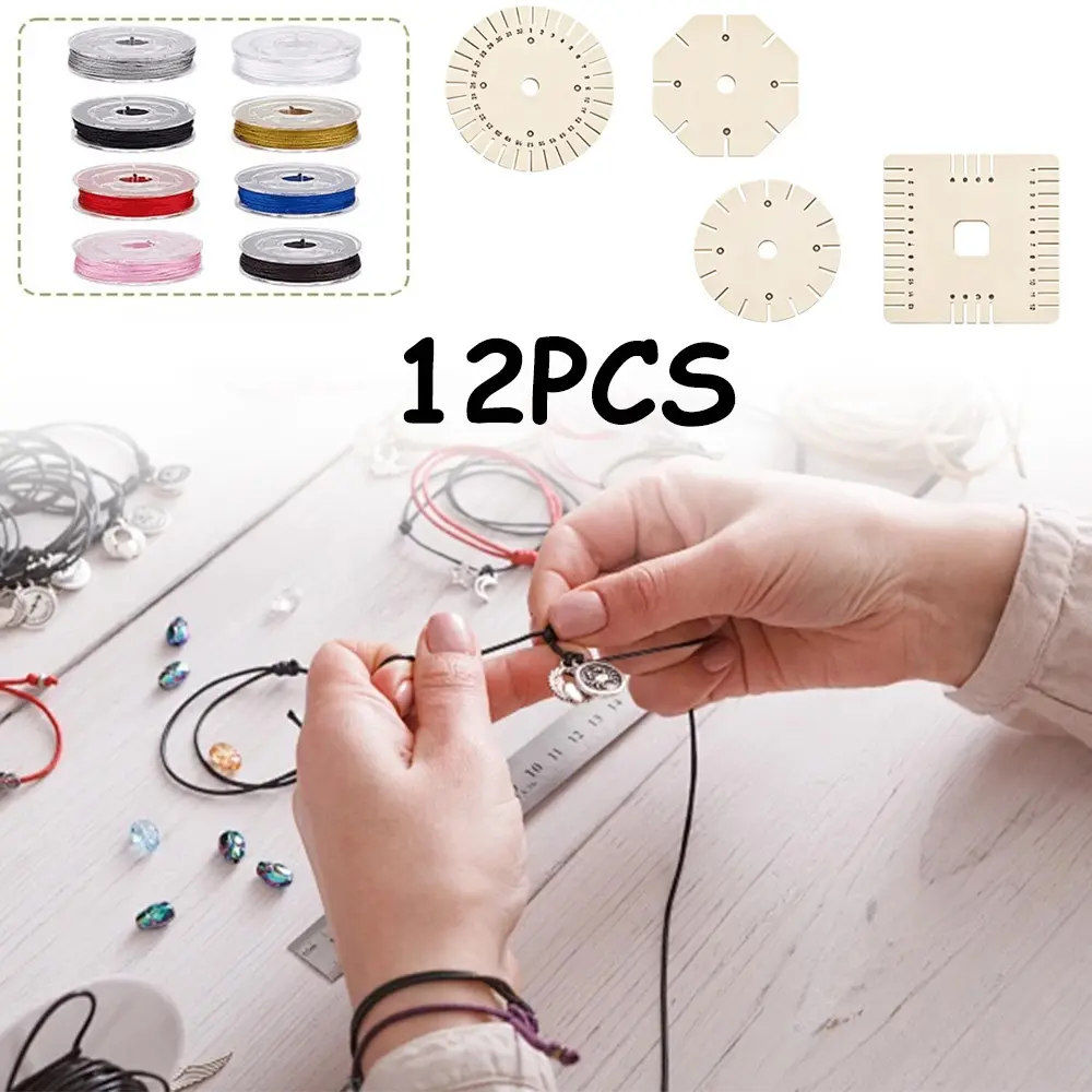 12 pcs DIY hand rope weaving discs, circular and square weaving boards with various colored threads, interesting handicrafts, and good holiday gift choices