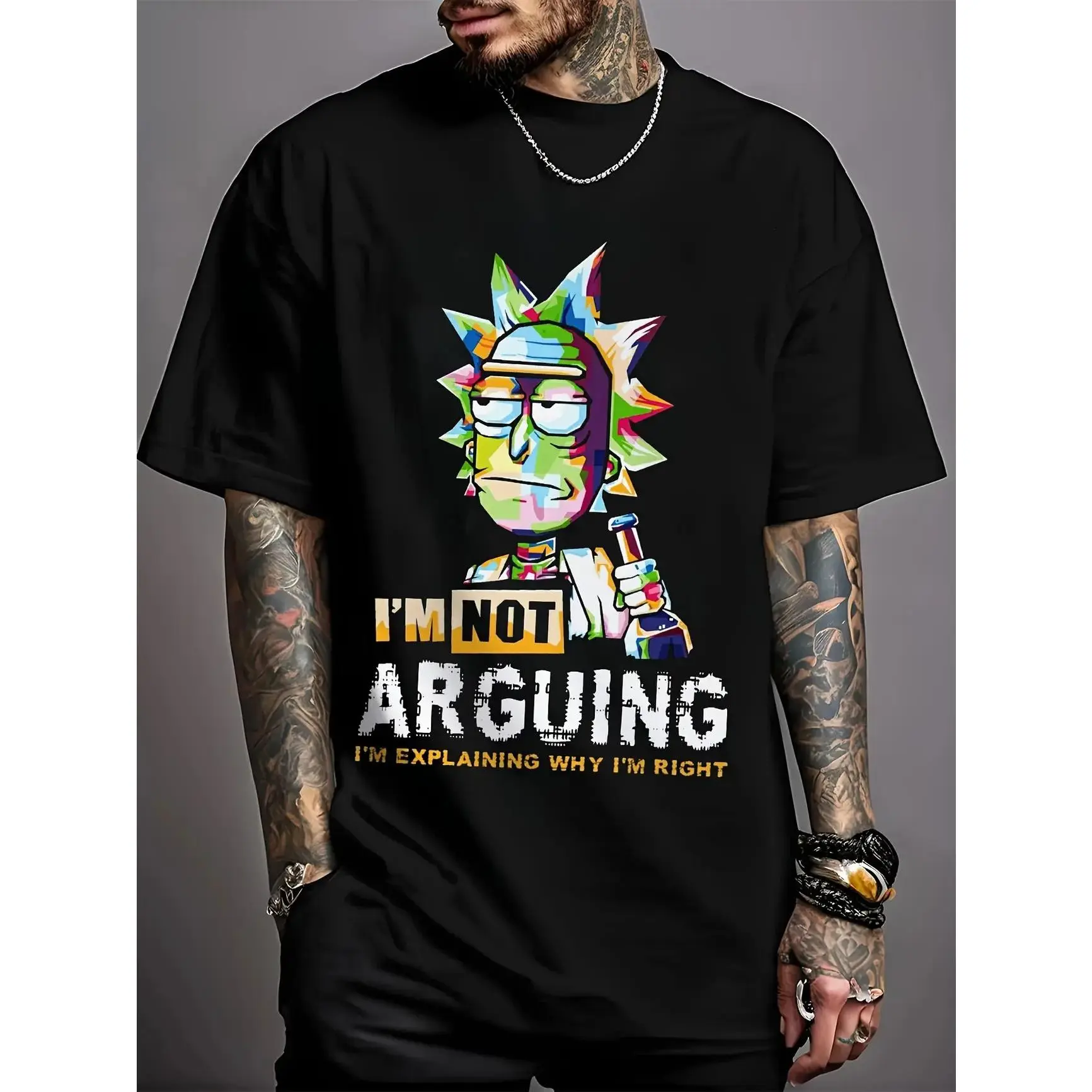 Rick and Morty Creative Design Men's and Women's Casual T-shirts, Casual Trend, Fashionable and Versatile, Solid Color Pure Cotton Round Neck Breathable and Comfortable T-shirts, a Must-have for Outdoor Sports
