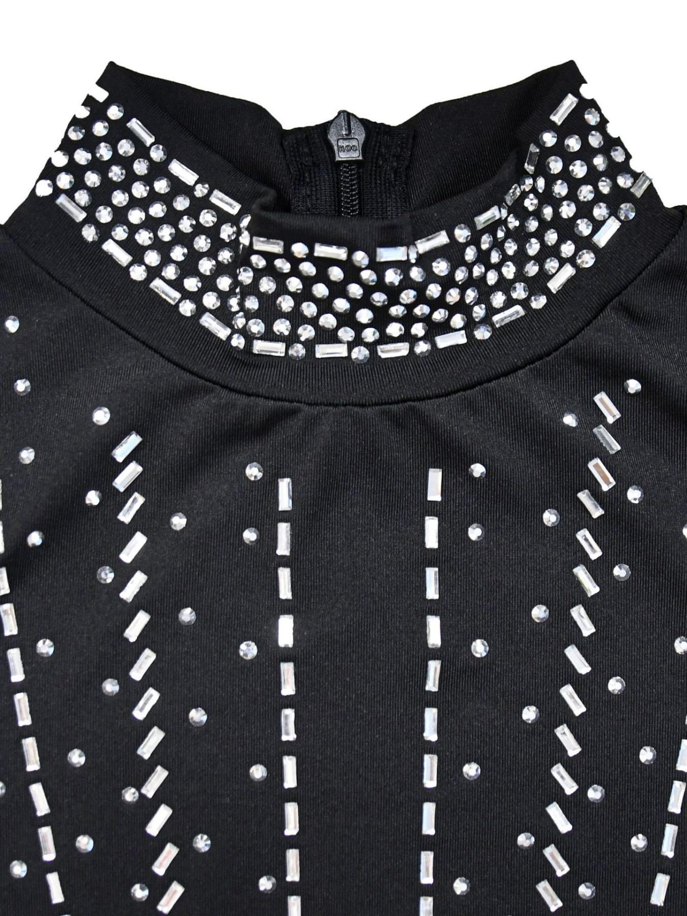 Women's Rhinestone Decor Contrast Mesh Sheer Bodycon Dress, Elegant Long Sleeve Stand Collar Maxi Dress, Elegant Evening Gown, Formal Dresses for Party Club Dating Formal Wear, Ladies Clothes for All Seasons