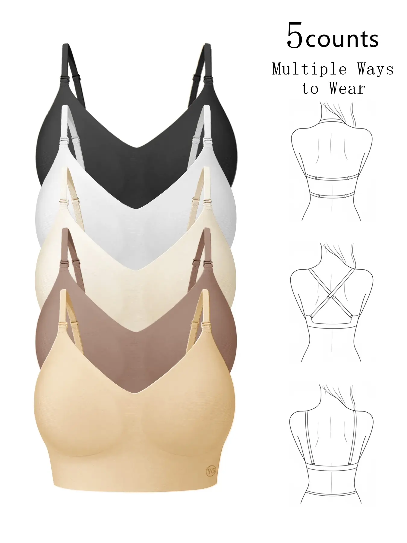 Women's Seamless Backless Bra, Multi-Strap Convertible Strap Wireless Push-Up Bra, Multi Way Bra, Suitable for Wedding Dresses and Party Gowns