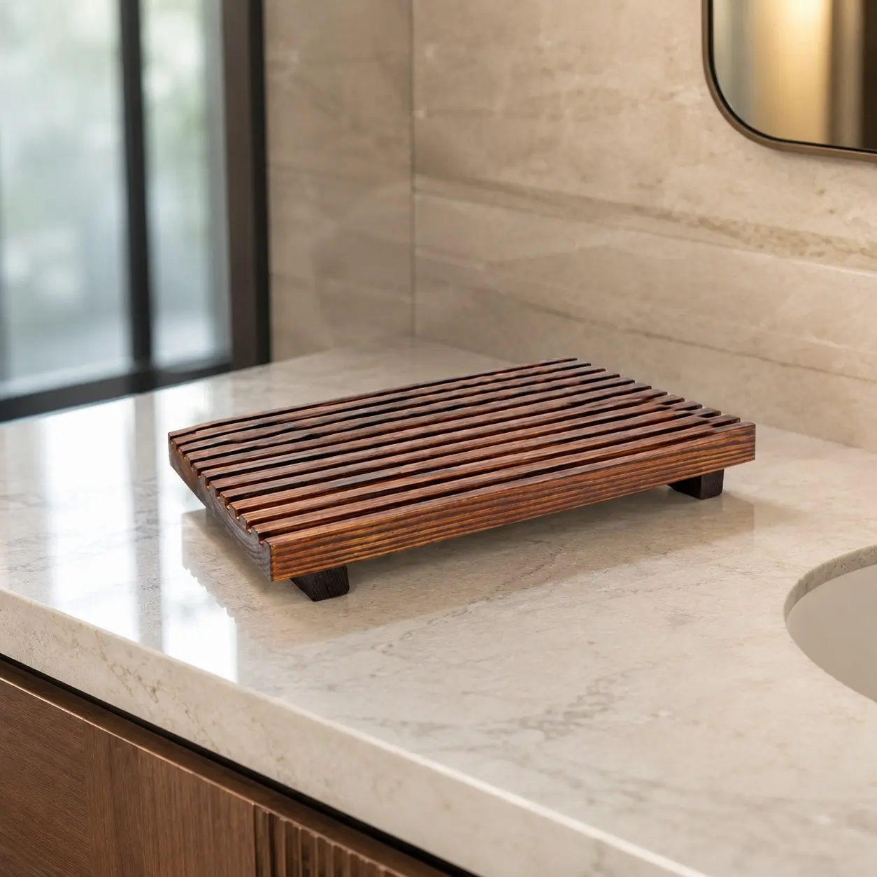 1 piece bathroom storage tray with wooden base, vanity sink toiletries display tray, bathroom decorative accessory, toilet seat storage rack, Bathroom Organizer, Bathroom Organization