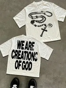 Men & Women We Are Creations Of God Rosary Cross Graphic T-Shirt - Christian Faith Streetwear Oversized Tee for Teen Boys, Guys, Young Adults | Church, Daily Wear