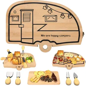 Foldable Bamboo Charcuterie Board Set - Unique Cheese Cutting Board Gift Set for Mom, Dad, Couple or House Warming
