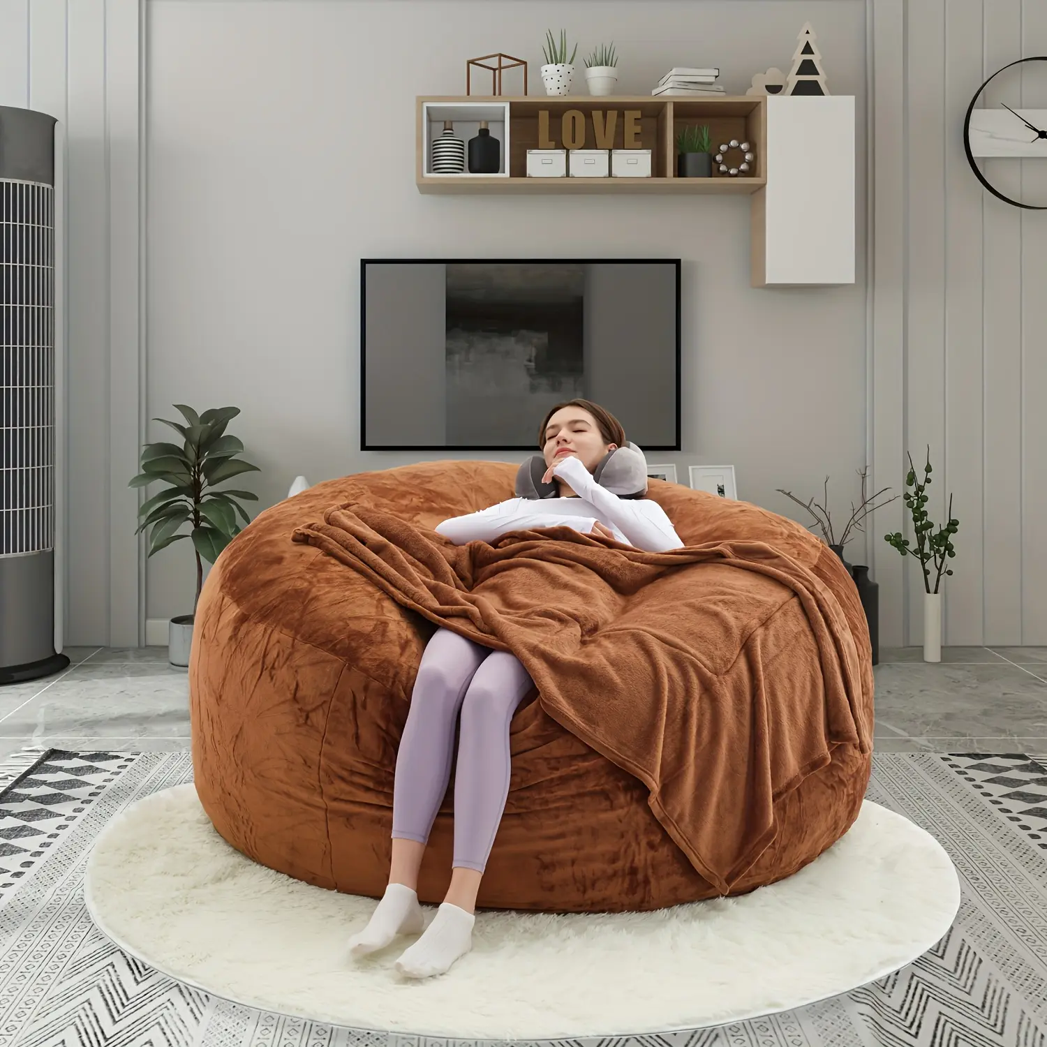 Bean Bag Chair (Give 3 Gifts: U-Shape Pillow, Blanket Pillow, 6FT Carpet) Comfy Lazy Sofa Bed, Including 50 Pounds of Filler, Large 6' Bean Bags with Memory Foam Filled, Large Beanbag Chairs Soft Sofa with Flannel Cover, Adult Sofa Couch