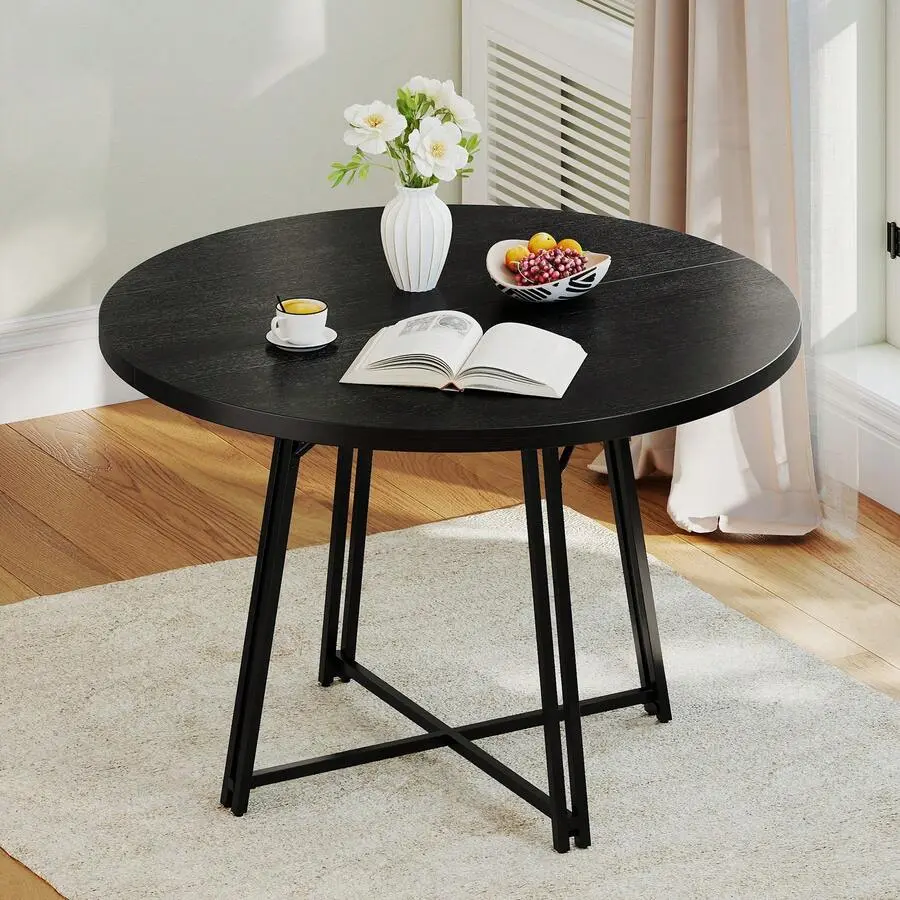 47 Inch Dining Table W/8 Metal Supporting Legs & Cross Base For Dining Room