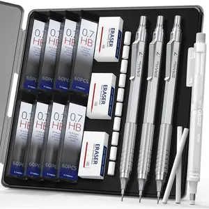 0.7mm Mechanical Pencil Set,3PCS Metal Pencils with 8 Tubes (480PCS) HB Lead Refills,3 Erasers,9 Eraser Refills,1 Eraser Pen, for Artists, Students, Teachers & Professional Drafting,