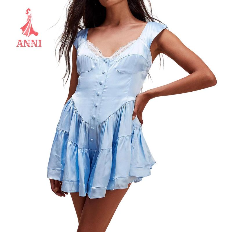 Women's Cap Sleeve Mini Dress Summer Fashionable Floral Print/Solid Color Scoop Neck A Line Ruffled Dress