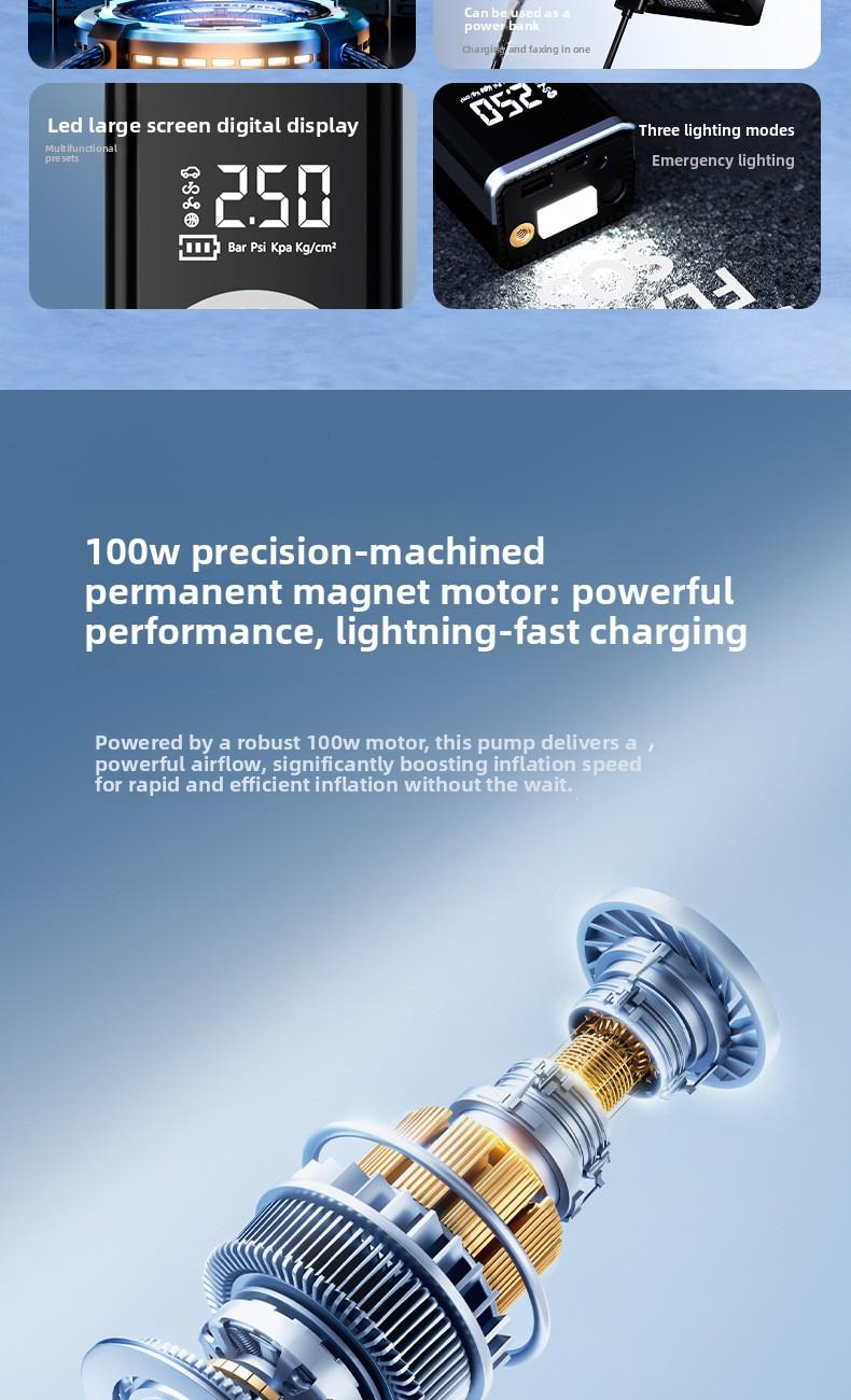 Wireless Portable Smart Electric Tire Inflator, Rechargeable Air Compressor Pump for Car, Off-Road Vehicle, Bicycle and Motorcycle