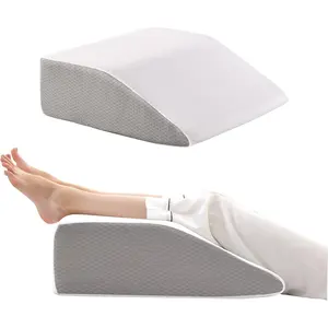 Leg Pillow Elevation Blood Circulation, Wedge Pillow for Legs Swelling, Leg Elevating Wedge Pillow for After Surgery, Foot Knee Pillow for Leg Rest, Sleeping, Memory Foam Top, 8in, White/Grey