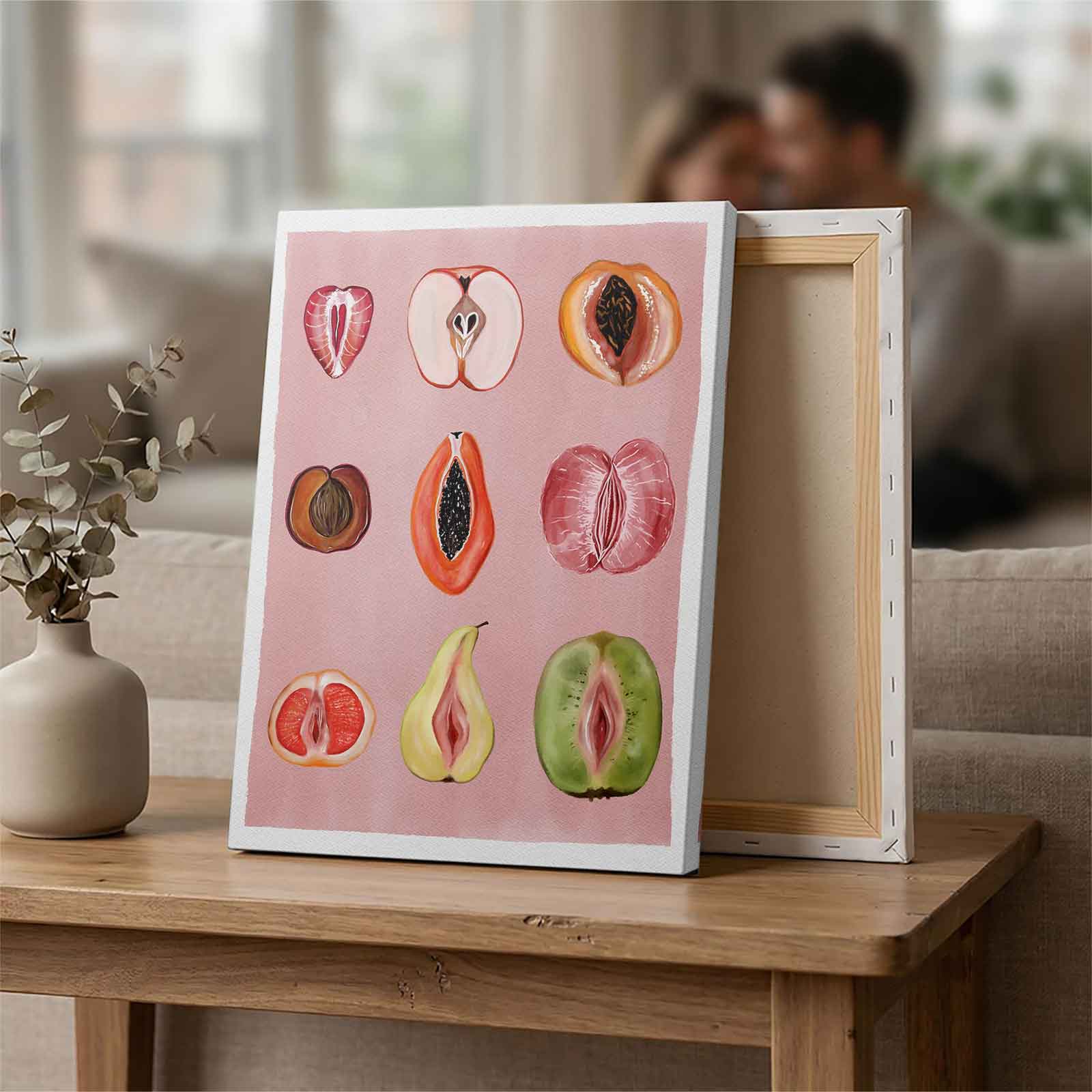 Abstract Fruit Body Positive Watercolor Canvas Wall Art, Funny Vulgar Fruit Print, Aesthetic Bathroom/Boho Wall Decor, Unique Feminist Art Poster Gift for Her