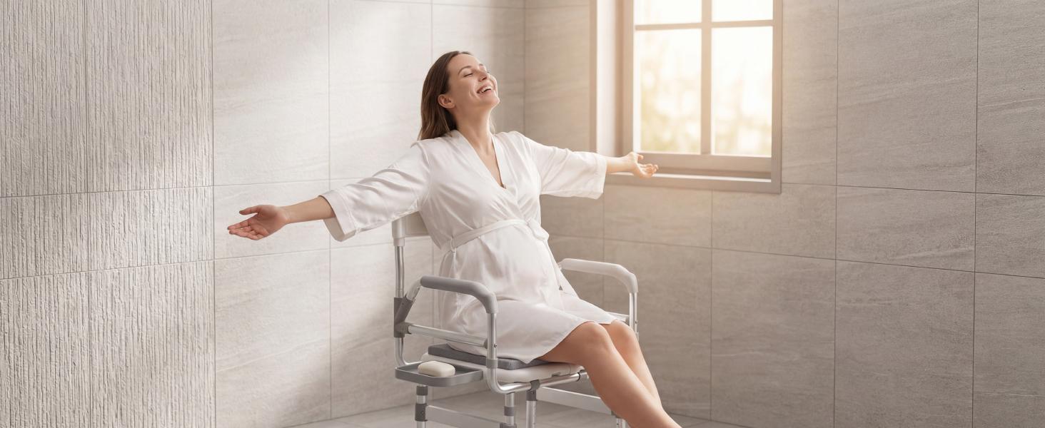 Folding Shower Chair for Inside Shower, Tub and 440lb Weight Capacity - Foldable Shower Chair for Elderly and Disabled - Shower Seat with Arms, Back, Cushion and Shelf