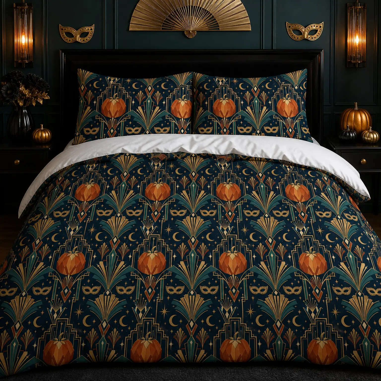 3pc Halloween Pumpkin Bedding Set, Soft Breathable, Zip Closure, Includes 1 Duvet Cover and 2 Pillowcases