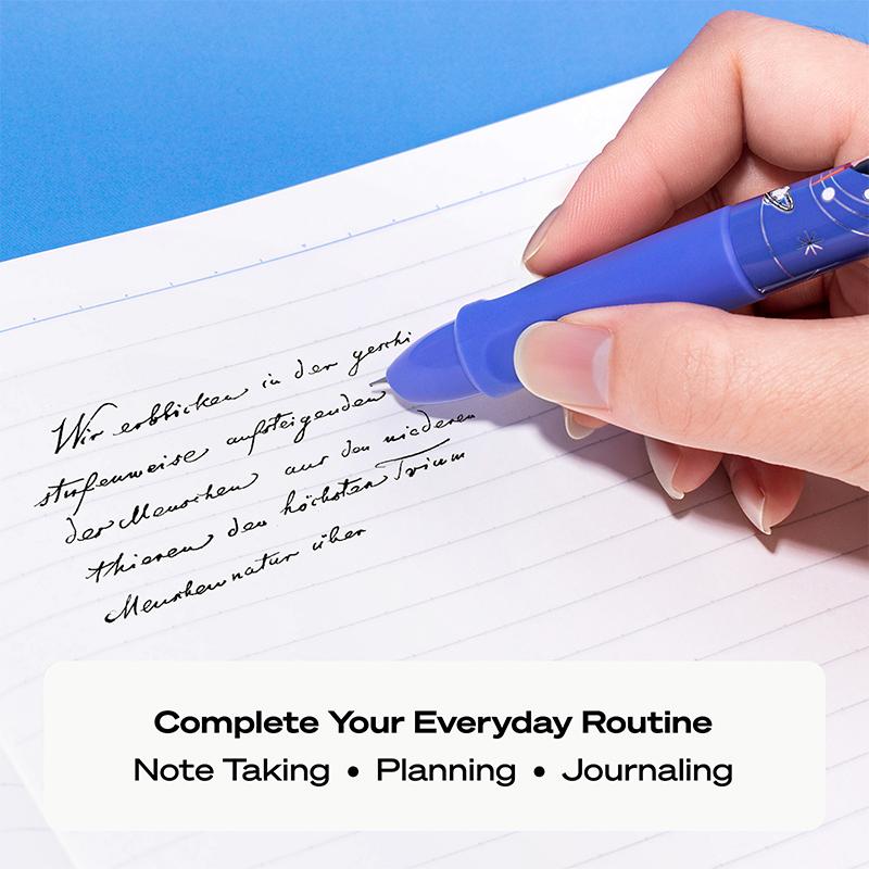 Set 2 simple posture fountain pens with starry sky pattern, blue theme, comes with 4 ink cartridges, replaceable ink cartridges, minimalist style, smooth continuous ink flow, quick drying, DIY study office writing, large capacity fountain pen set