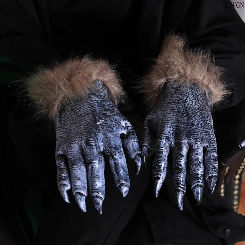 Unisex Vinyl Halloween Monster Claw Gloves with Claw Tips, Scary Look Cosplay Props, Holiday Costume Party Accessories, Indoor Recreation Dress-Up Prop