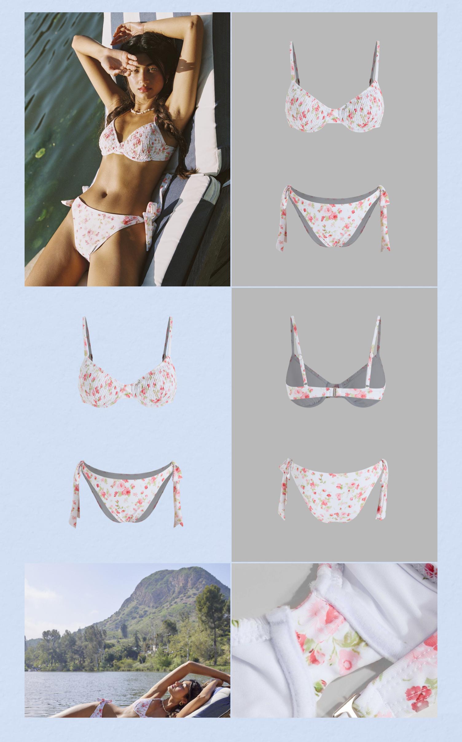 Cider Square Neck Floral Shirred Underwire Tie Side Bikini Swimsuit SpringStatements