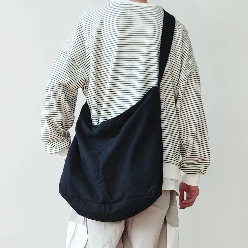 Large Canvas Messenger Bag: Japanese Casual Tote, Unisex Slouchy Shoulder Bag for Students & Daily Use