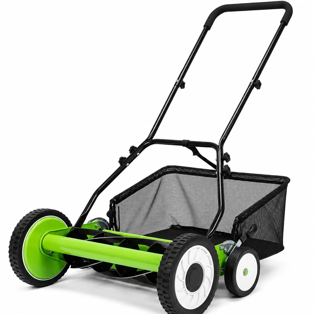 4-Wheel Manual Push Reel Lawn Mower - Carbon Steel Blades, ABS Handle, Non-Electric Hand Push Grass Cutter