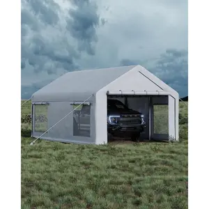 10x20 ft Portable Garage, Car Port with 200 g PE Tarp Cover, with Front & Rear Roll-Up Doors and 4 Windows, All-Weather Outdoor Garage Shelter for Paint Booth, Boat, Pickup, Event Storage