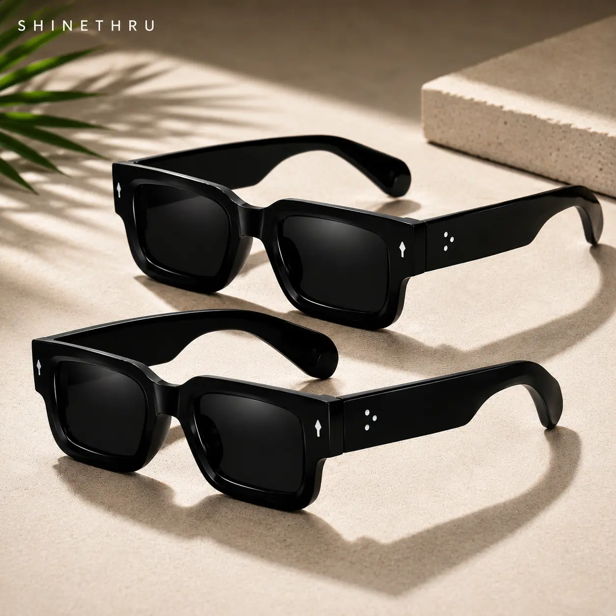 SHINETHRU Unisex 2PCS Full Rim Chunky Plastic Bold Frame Sunglasses UV400 Protection Aesthetic Beach Themed Men Sunglasses Accessories for Women Glasses for Women Womens Gifts Ideal for Casual Outings Beach Days