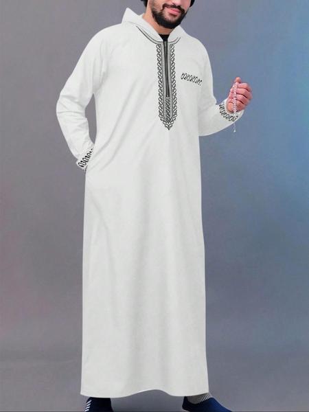 Men's Ethnic Pattern Embroidery Zipper Hooded Robe, Traditional Long Sleeve Pocket Jubba Thobe for Daily Wear, Men's Islamic Clothing for All Seasons, Traditional Arabic Robe Men's Ethnic Pattern Embroidery Zipper Hooded Robe, Traditional Long Sleeve Pocket Jubba Thobe for Daily Wear, Men's Islamic Clothing for All Seasons, Traditional Arabic Robe