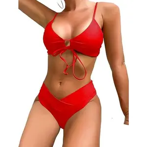 Women's Cheeky V Cut Bikini Set Sexy 2 Piece Swimsuit String High Cut Bathing Suit
