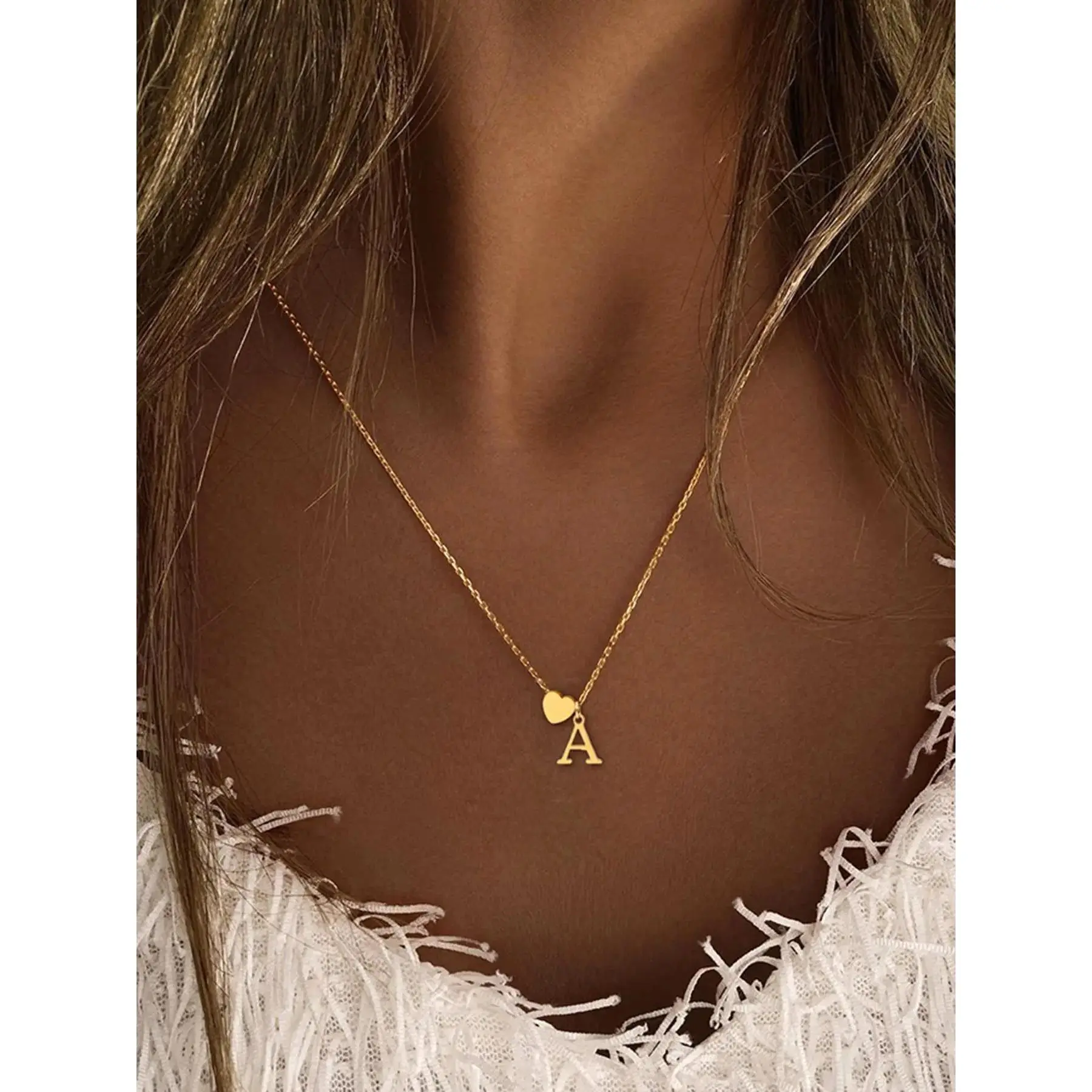 Letter & Heart Charm Chain Necklace for Women, Classic Jewelry for Girls Gift, Fashion Jewelry for Party, Daily Clothing Decor, Exquisite Jewelry for Gift, Dainty Initial Necklaces