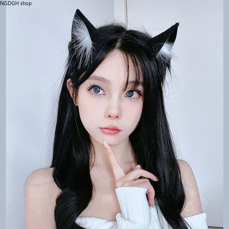 Black and White Furry Cat Ear Headband for Cosplay, Cute Animal Shape Hair Hoop with Long Fluffy Tufts, Trendy Y2K Aesthetic Accessory, Sweet Gothic Style Headpiece, Perfect for Daily Selfie, Halloween Party & Kawaii Look.