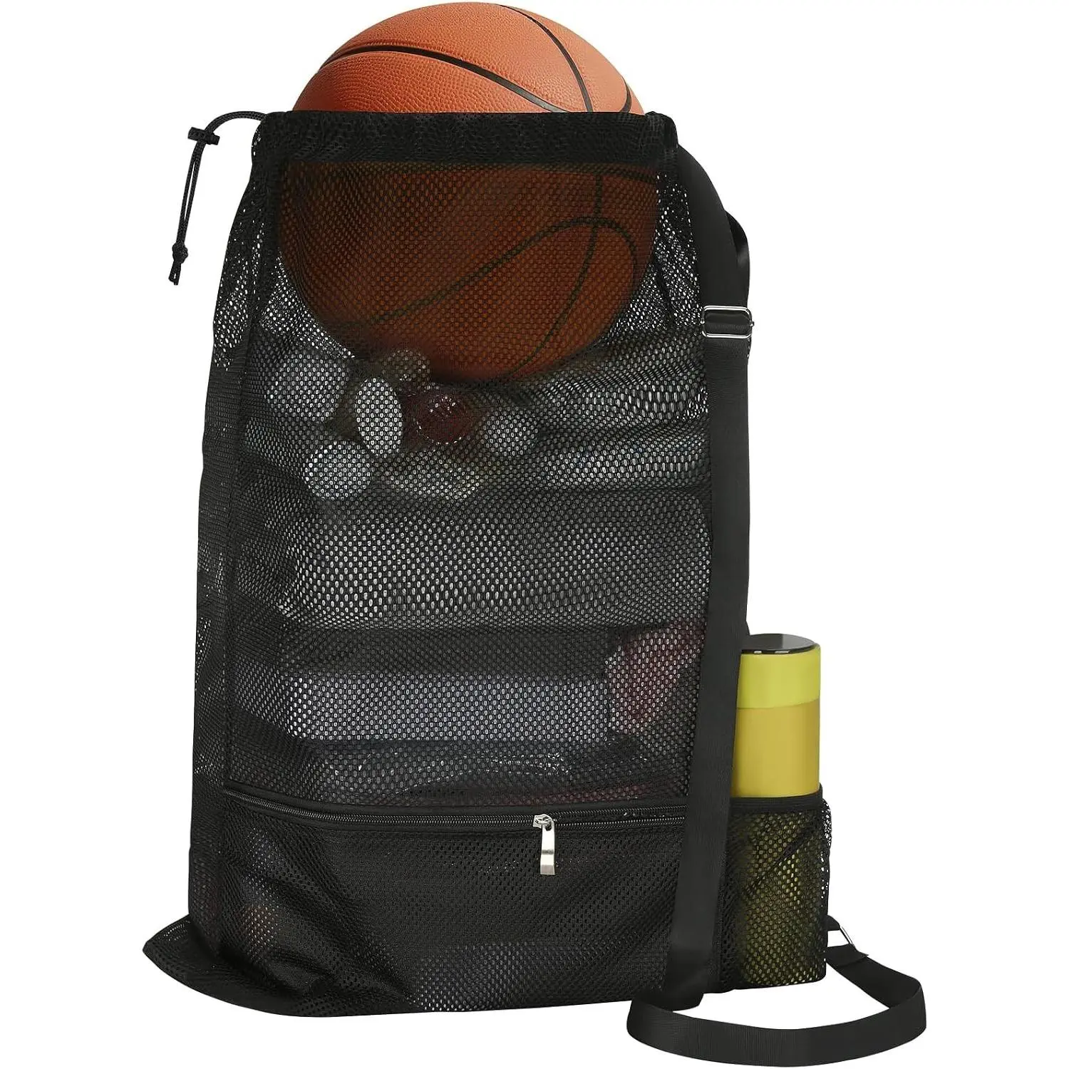 Large Drawstring Mesh Beach Swim Bag Breathable Gym Sports Bag for Athletic Workout Swimming Gear Storage, Black