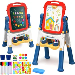 Double-Sided Kids Art Easel for Toddlers Age 4-8, Red&Blue Chalk Board & White Board Ideal Christmas Gift