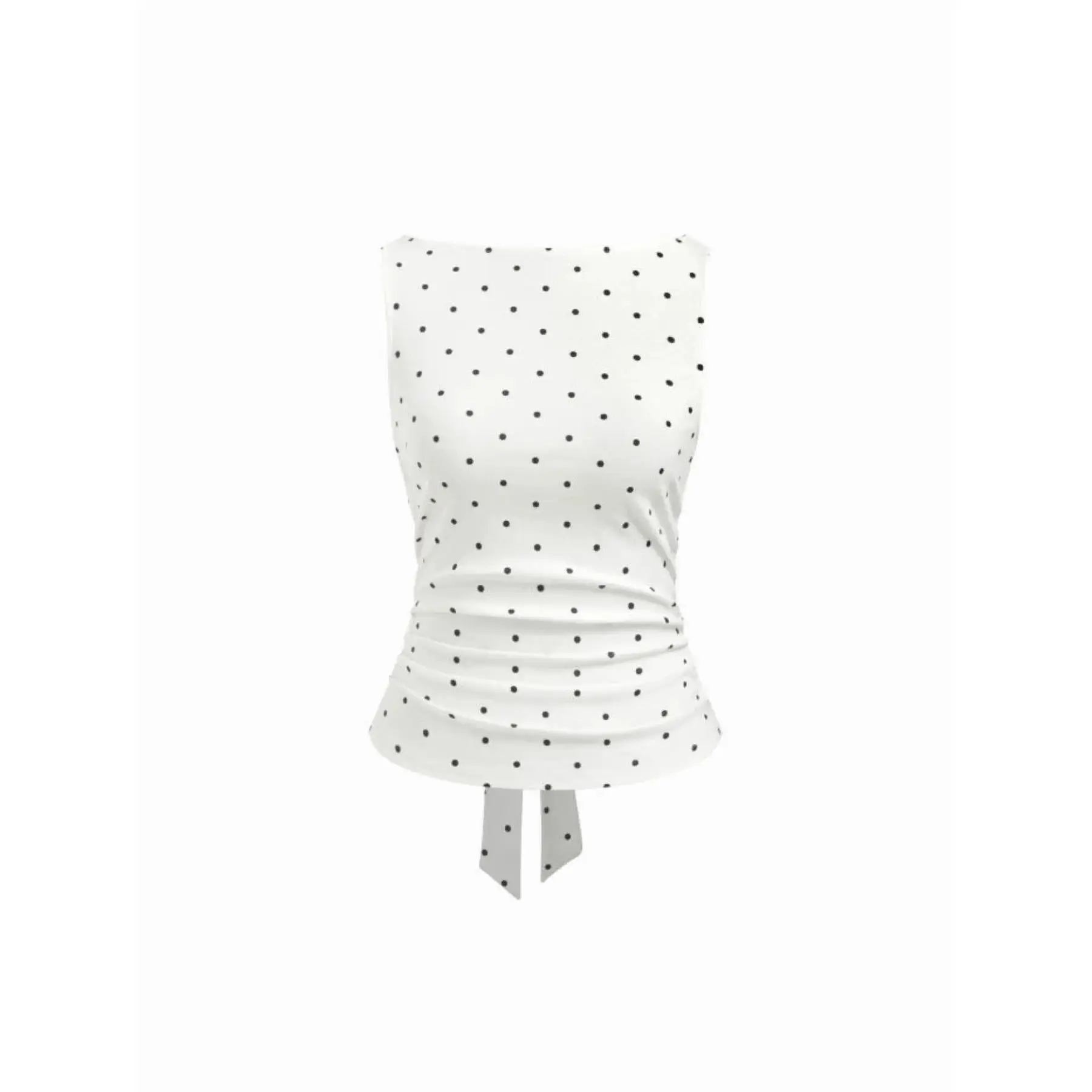 Women's Y2K Style Polka Dot Crop Tank Top - Slim-Fitting, Round Neck, Sleeveless, Knot Design, Back Tie, Elastic, Casual Summer Wear