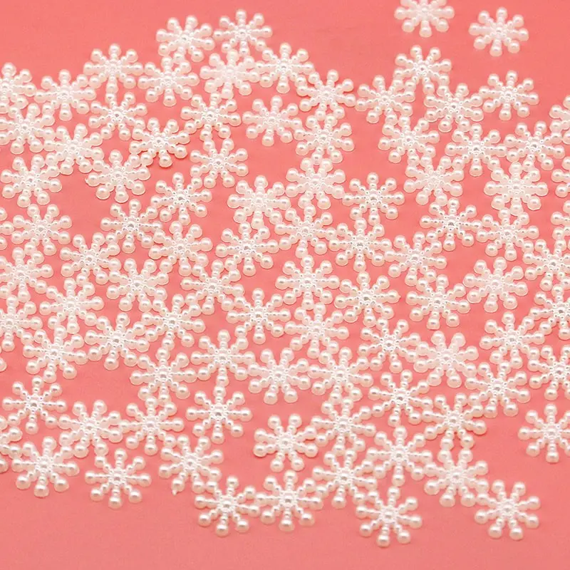 100pcs 15mm Pearl Resin Snowflake, Decorative Christmas Tree Hanging, DIY New Year Party Decoration, Simulated Plastic Snowflakes