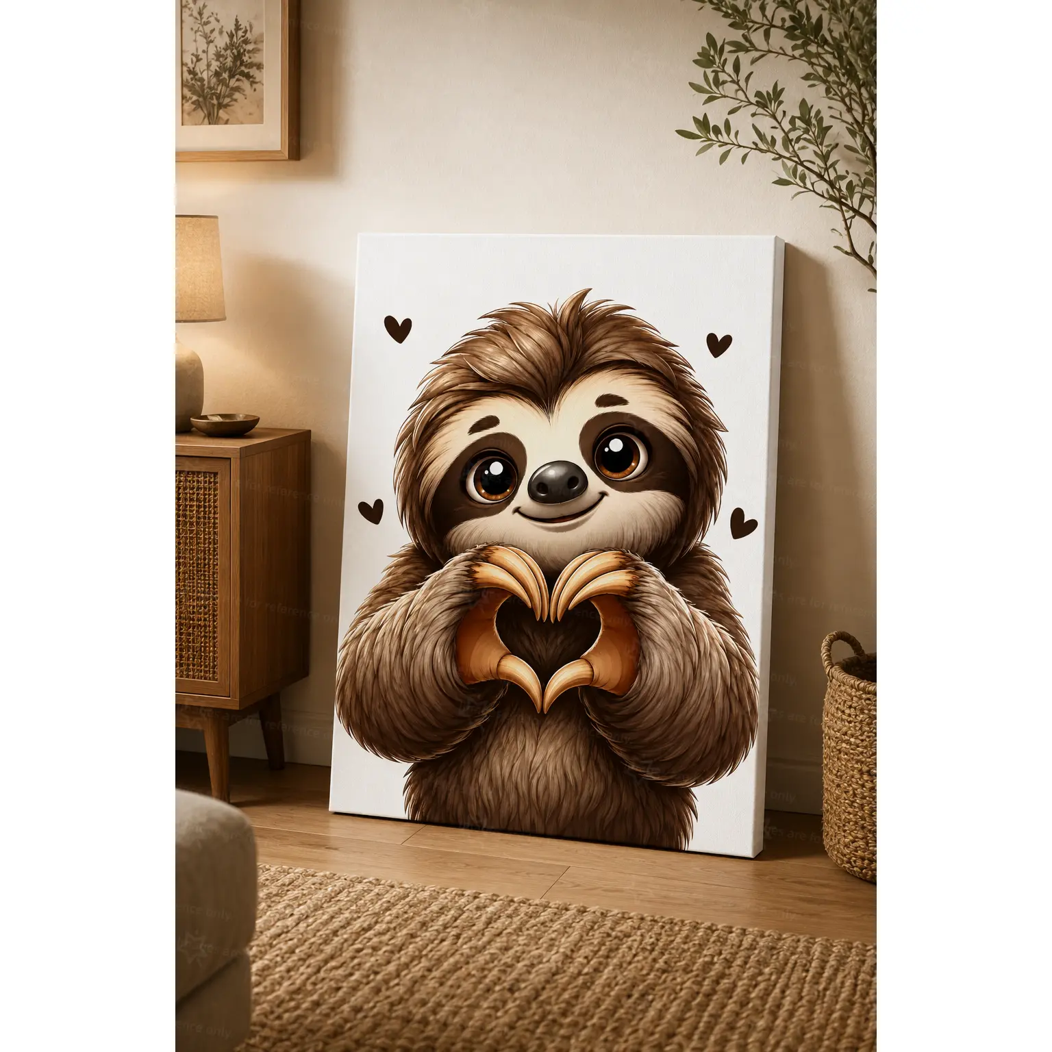Cute Sloth Heart Wall Art Canvas, Adorable Animal Nursery Artwork for Bedroom Living Room Baby Room Decor, Cozy Cartoon Wildlife Home Accent, Decorative Poster, Poster Prints, Unframed Canvas Poster or Framed Canvas Wrap