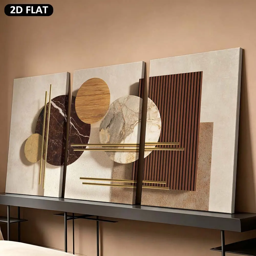 3-Piece 2D Flat Painting Wood Frame Canvas Art Prints - Abstract Geometric Marble Texture Abstract Art, Modern Home Decor Wall Posters for Living Room, Bedroom (Set of 3)