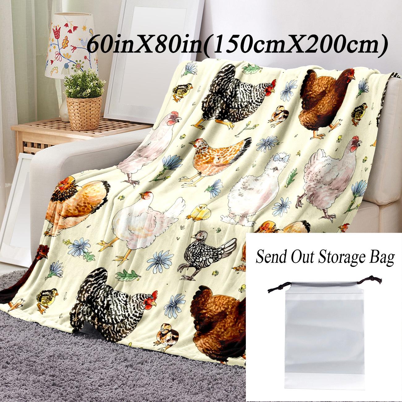 Cute Chicken Pattern Fleece Blanket, 1 Count Soft Comfortable Throw Blanket, Warm Nap Blanket for Home Office Travel Camping, Soft Comfy Blanket