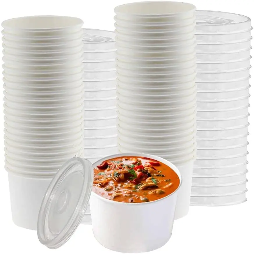 12oz Disposable Paper Soup Containers With Lids, Disposable Soup Bowls With Lids, 50 Count