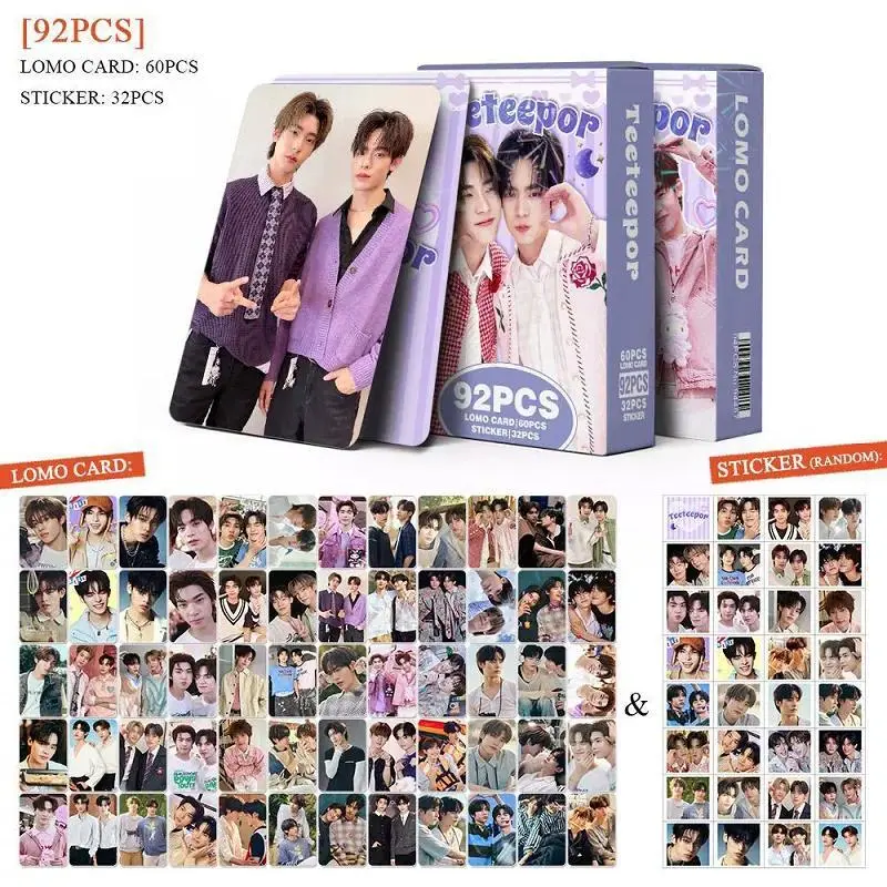 92PCS TeeTeePor Photocards with Mini Stickers Set Thai Actor Idol Lomo Cards for BL Drama Fans Collection