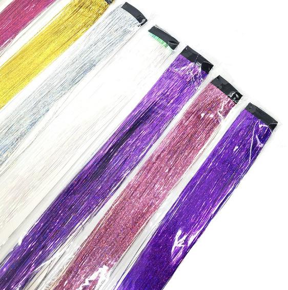 Shiny Metallic Clip in Hair Extensions Laser Colored Highlight Wig Pieces for Women Party Daily Use